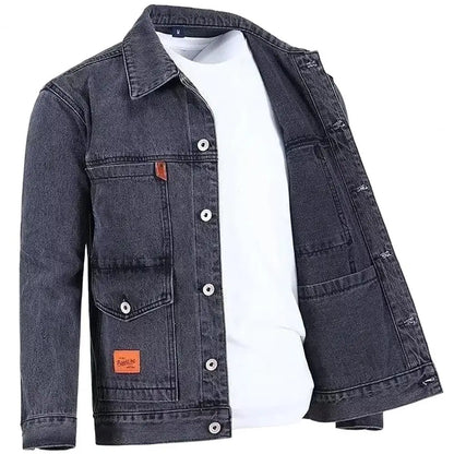 Trendy Denim Jacket Turn-down Collar Men Coat Long Sleeves Mid Length Spring Denim Coat  Thermal