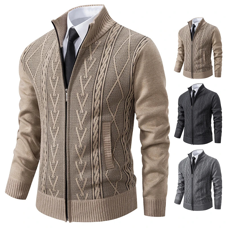 2025 Men's Knitted Sweater Coat Autumn Winter New Fashion Cashmere Padded Warm Casual