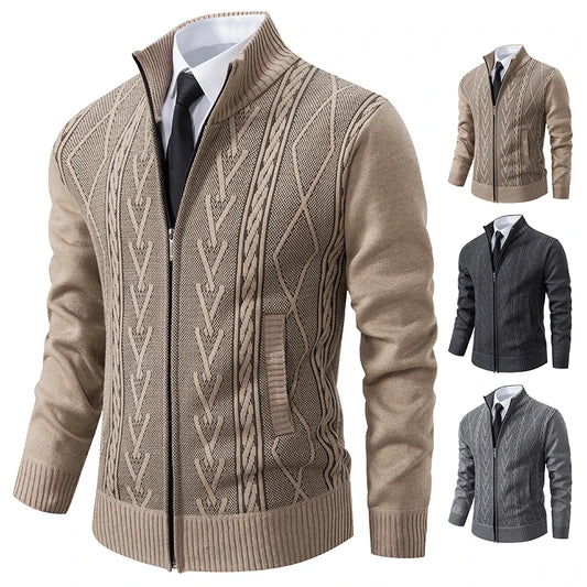 2025 Men's Knitted Sweater Coat Autumn Winter New Fashion Cashmere Padded Warm Casual