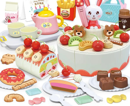 Children's Birthday Cake Toys Play Home Afternoon Tea Birthday Party Set Kitchen Toys with Light Music Early Education