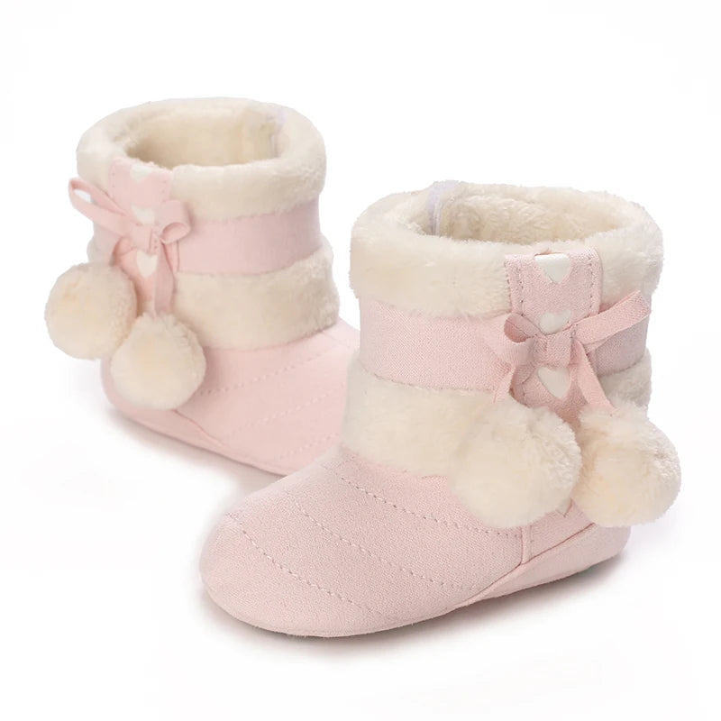 Winter Baby Cotton Shoes for Girls Plush and Thick Insulation Snow Boots Soft Soles Foot Protection Walking Shoes