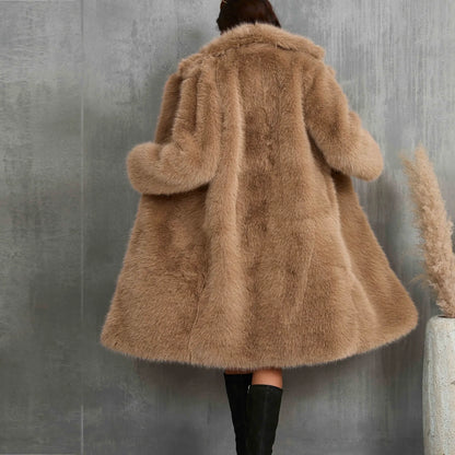 Women's Faux Mid-Length Thickened Ouwear Fashion Comfortable Suit Collar Coat Top Plush Warm Coat Elegant Bohemian Styles Wear
