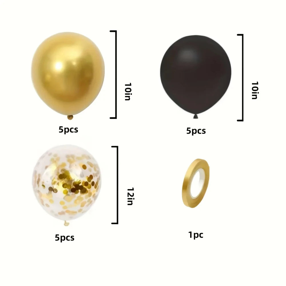 16pcs Black and Metallic Gold Balloons for Birthday New Year Wedding Graduation Party Baby Shower Decorations