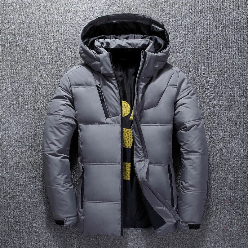 Men's Coat Windproof White Duck Down Jacket Men Winter Removable Cap Parkas Solid Color Outdoor Casual Hooded Overcoat Clothes