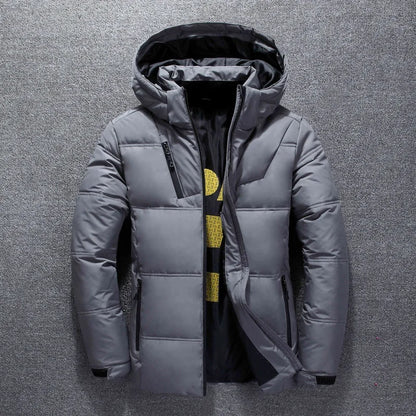 Men's Coat Windproof White Duck Down Jacket Men Winter Removable Cap Parkas Solid Color Outdoor Casual Hooded Overcoat Clothes