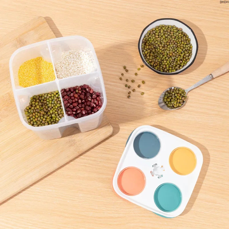Upgrade Model Kitchen Cereals Storage Box Plastic 4 Grids Cereals Sealed Jar Food Container Moisture-proof Grain Tank