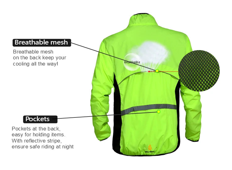 WOLFBIKE Windproof Cycling Jacket Jersey Vest Wind Coat Windbreaker Jacket Outdoor Sportswear Reflective Water Repellent