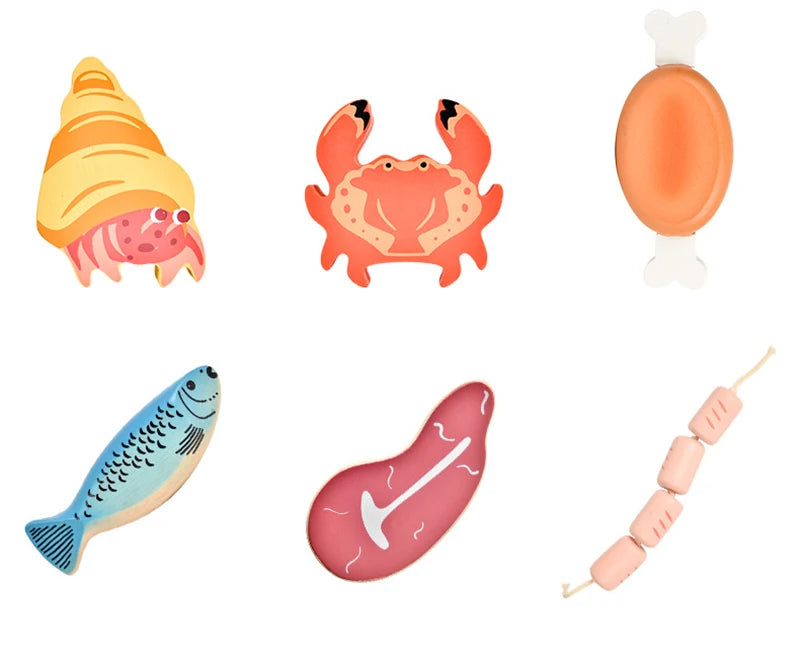 Children Wooden Kitchen Dessert Making Toys Pretend Play Montessori Fruits Vegetables Seafood Simulation Food Set Toys for Girls