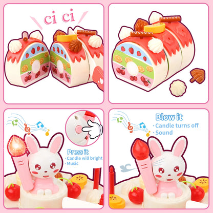 Children's Birthday Cake Toys Play Home Afternoon Tea Birthday Party Set Kitchen Toys with Light Music Early Education