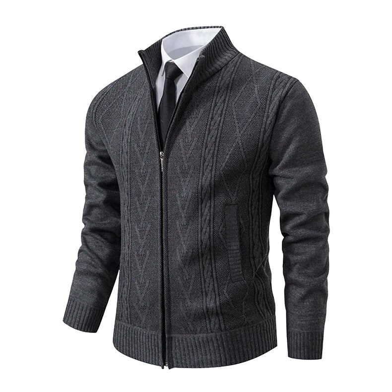 2025 Men's Knitted Sweater Coat Autumn Winter New Fashion Cashmere Padded Warm Casual