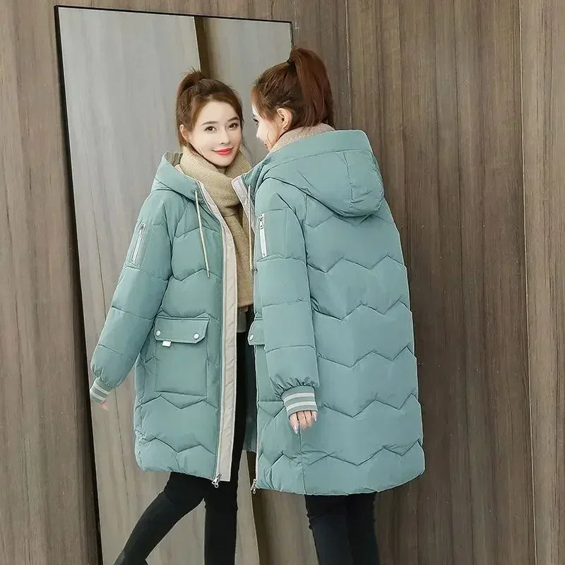 2025 Winter Women Jacket Coats Long Parkas Female Down Cotton Hooded Overcoat Thick Warm Jackets Windproof Casual Student Coat