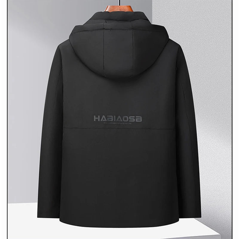 Men Winter Thick Warm Parka Coat Fleece Inside Male Solid Color Hooded Thick Jacket  Men's Middle Long Coat Size