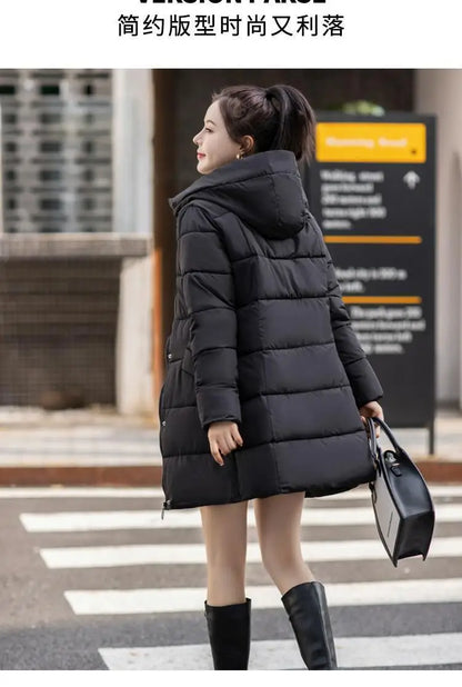Women's Winter Thickened Jackets Heavy-Weight Coats Hooded Quilted Jacket Long Fitted Parka with Pockets Women down cotton coat