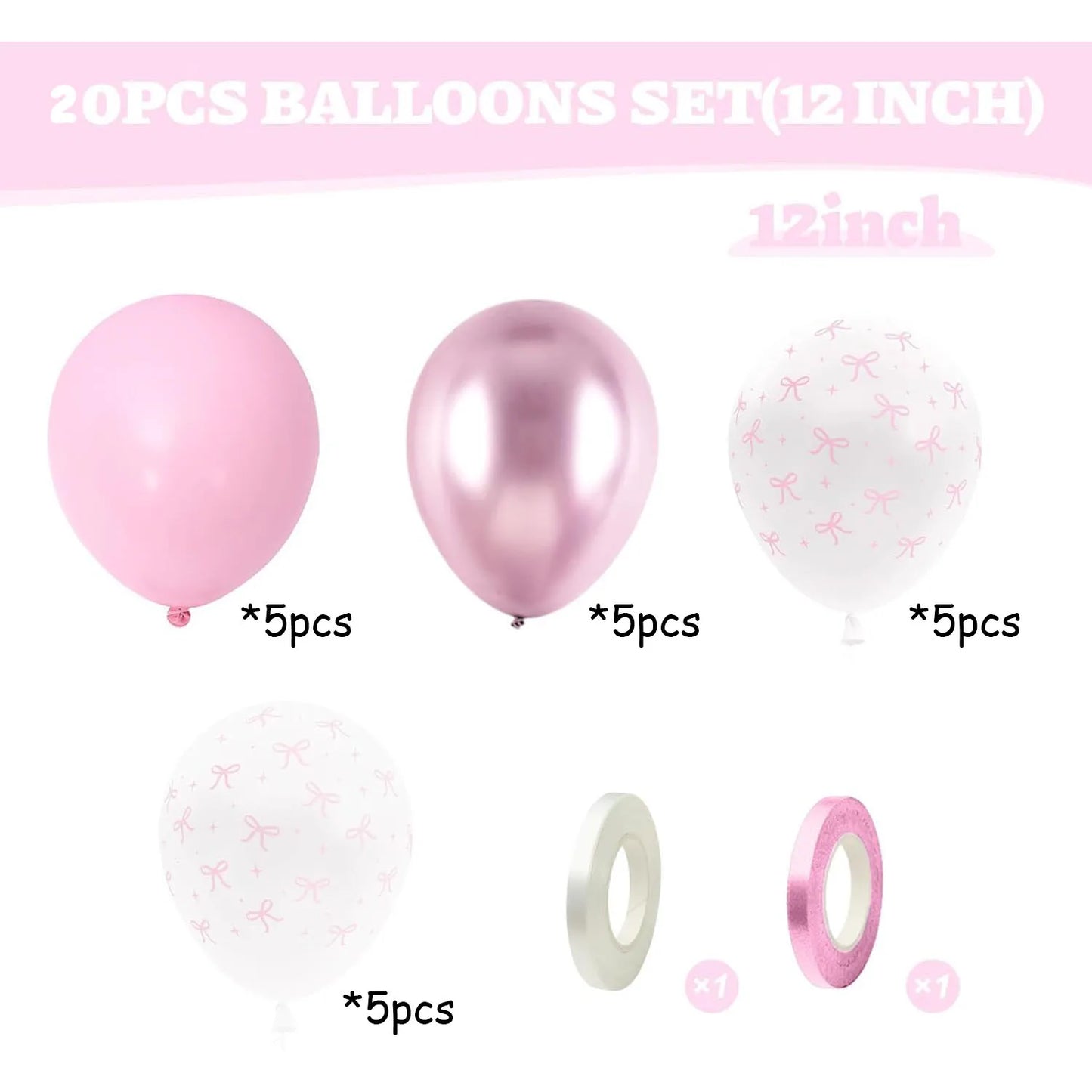 12 Inches Bow Balloons for Women Pink Birthday Party Bachelorette Bridal Engagement Bow Theme Wedding Anniversary