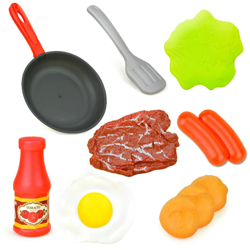 Children Imitate Kitchen Food Toys Birthday Cake Egg Tower Cooking Utensils Steak Fried Eggs Hot Dogs House Games Holiday Gifts