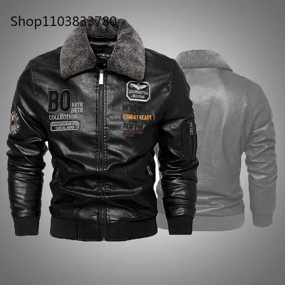 Men's Leather Jacket Fashion High-Quality Detachable Fur Collar Autumn And Winter Thick Coat Original Embroidered Men Clothing