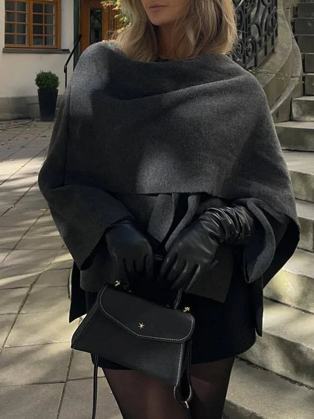 Knitted Short Coat Jacket Shawl Fashion Loose Casual Sleeved Coat Autumn Lady Cape Scarf Collar Outwear Pullover Sweater