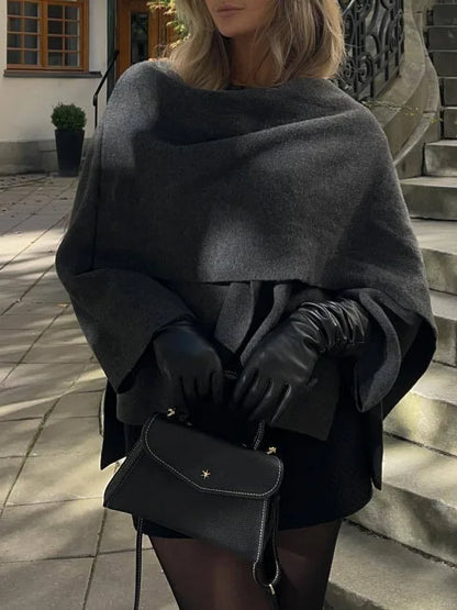 Knitted Short Coat Jacket Shawl Fashion Loose Casual Sleeved Coat Autumn Lady Cape Scarf Collar Outwear Pullover Sweater