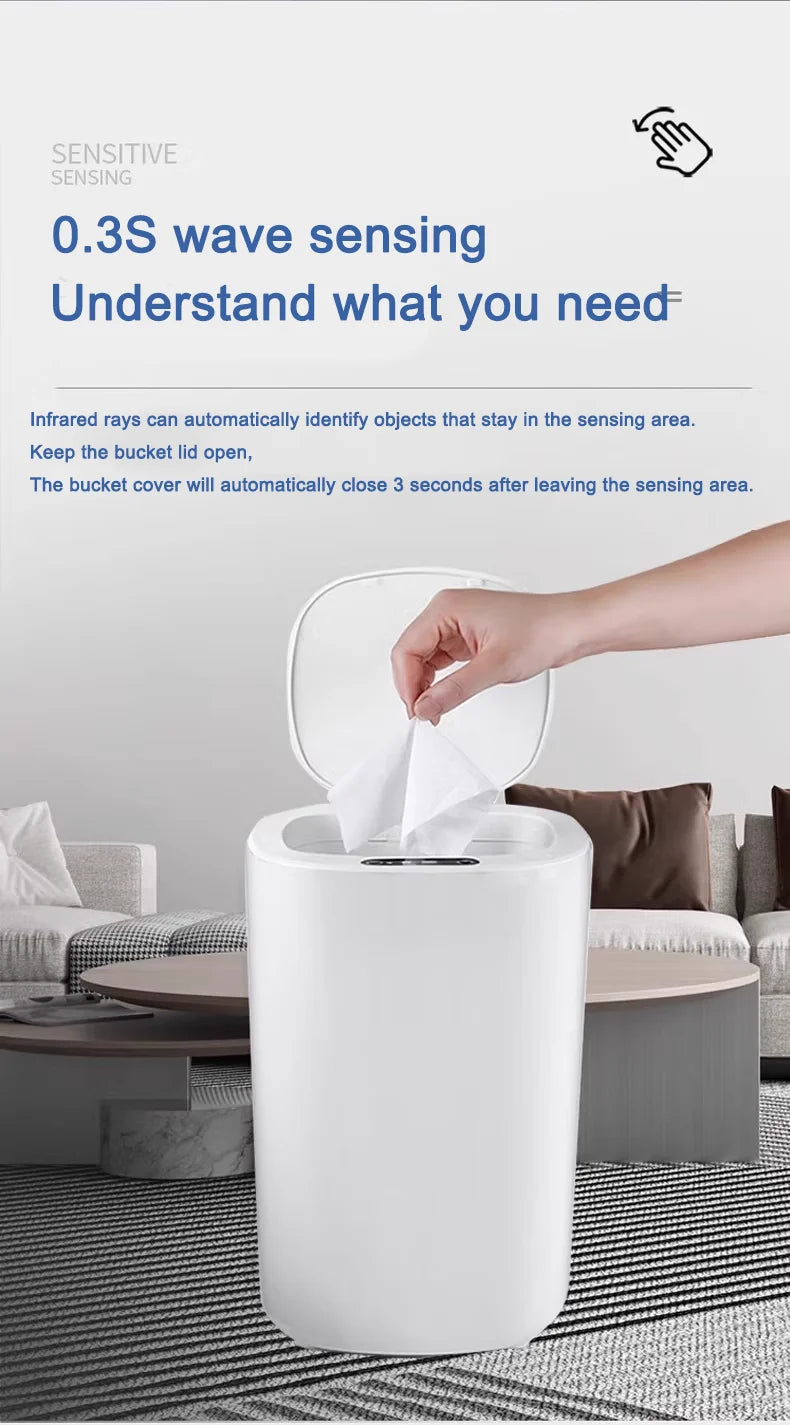 2025 new smart induction trash can for household sealing 12L cracked and cover smart trash can for living room bathroom kitchen