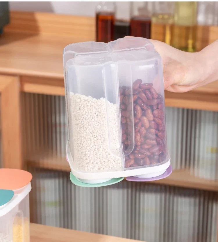 Upgrade Model Kitchen Cereals Storage Box Plastic 4 Grids Cereals Sealed Jar Food Container Moisture-proof Grain Tank