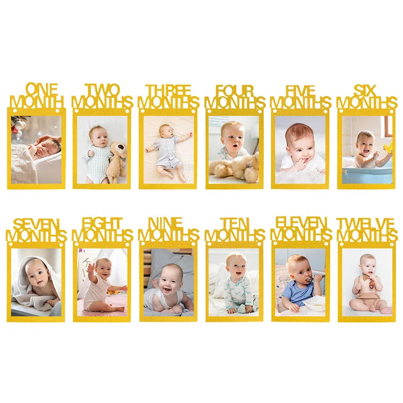 Baby 1st Birthday Decoration Photo Banner 12Months Photo Props Boy Girl One Year First Birthday Party Photograph Bunting Garland