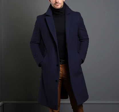 2025 New Woolen Coat for Men Mid to Long Solid Color High-end Minimalist Autumn and Winter Woolen Coat Warm Youth Coat