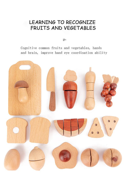 Natural Wood Children's Preschool Toys Fruits And Vegetables Simulation Play House Kitchenware Cognitive Wooden Model Toys
