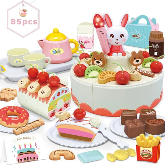 Children's Birthday Cake Toys Play Home Afternoon Tea Birthday Party Set Kitchen Toys with Light Music Early Education