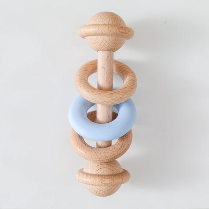 Baby Toys Wooden Rattles Silicone Ring Baby Rattles and Mobiles 0 12 Months Sensory Toys for Baby  Wooden Teether for Baby Gifts