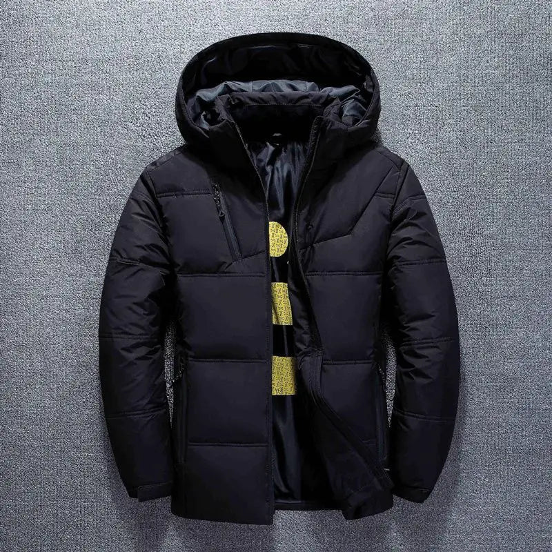 Men's Coat Windproof White Duck Down Jacket Men Winter Removable Cap Parkas Solid Color Outdoor Casual Hooded Overcoat Clothes