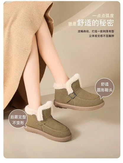 Winter Women's Snow Boots Korean Version  New Plush Comfortable Super Warm Anti Slip Soft Bottom Belt Buckle Women's Shoes