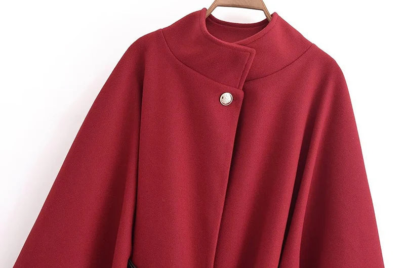 Women's Spring Fashion Cloak with Belt Simple Batwing Sleeves Adjustable Waist Strap Elegant Coat for Ladies