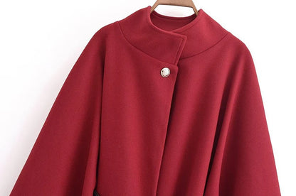 Women's Spring Fashion Cloak with Belt Simple Batwing Sleeves Adjustable Waist Strap Elegant Coat for Ladies
