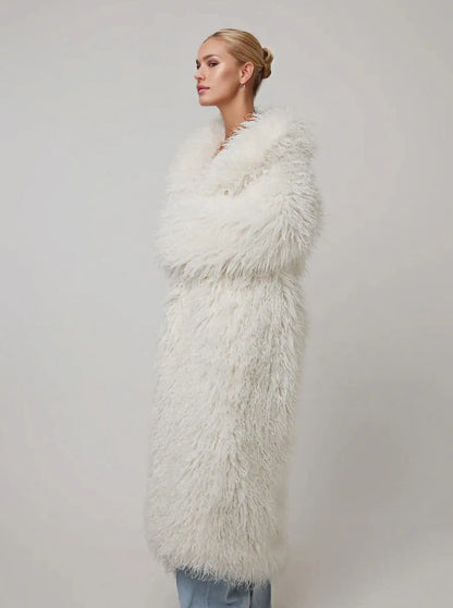 Women'S Elegant Long Faux Fur Coat -  Casual & Comfortable with Pockets, Perfect for Fall/Winter Outdoor Wear, Stylish Long Coat