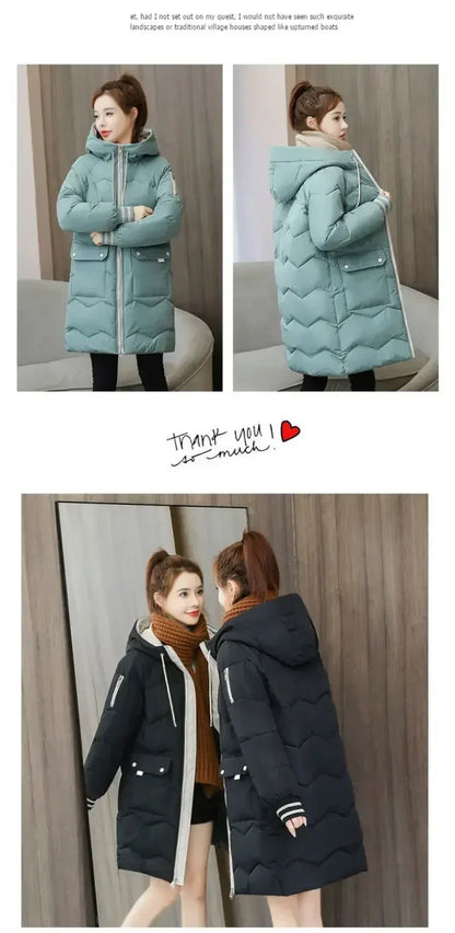 2025 Winter Women Jacket Coats Long Parkas Female Down Cotton Hooded Overcoat Thick Warm Jackets Windproof Casual Student Coat