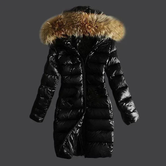 Winter Female Long Padded Faux Fur Collar with Non Removable Hooded Warm Paddeds New Fashion Women Zipper Thicken Coat