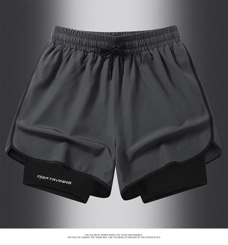 UETEEY Men's Shorts 2 in 1 Sports Fitness Gym Running Workout Shorts Hidden Pocket Quick Drying Cycling Jogging Men Short Pants