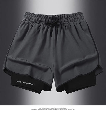 UETEEY Men's Shorts 2 in 1 Sports Fitness Gym Running Workout Shorts Hidden Pocket Quick Drying Cycling Jogging Men Short Pants