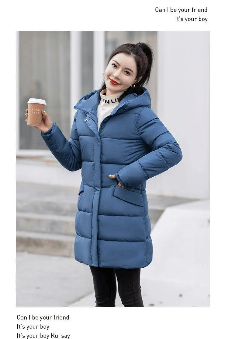 Women's Winter Thickened Jackets Heavy-Weight Coats Hooded Quilted Jacket Long Fitted Parka with Pockets Women down cotton coat