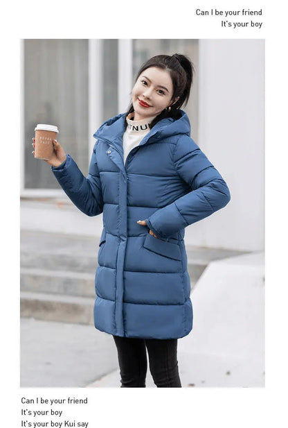 Women's Winter Thickened Jackets Heavy-Weight Coats Hooded Quilted Jacket Long Fitted Parka with Pockets Women down cotton coat