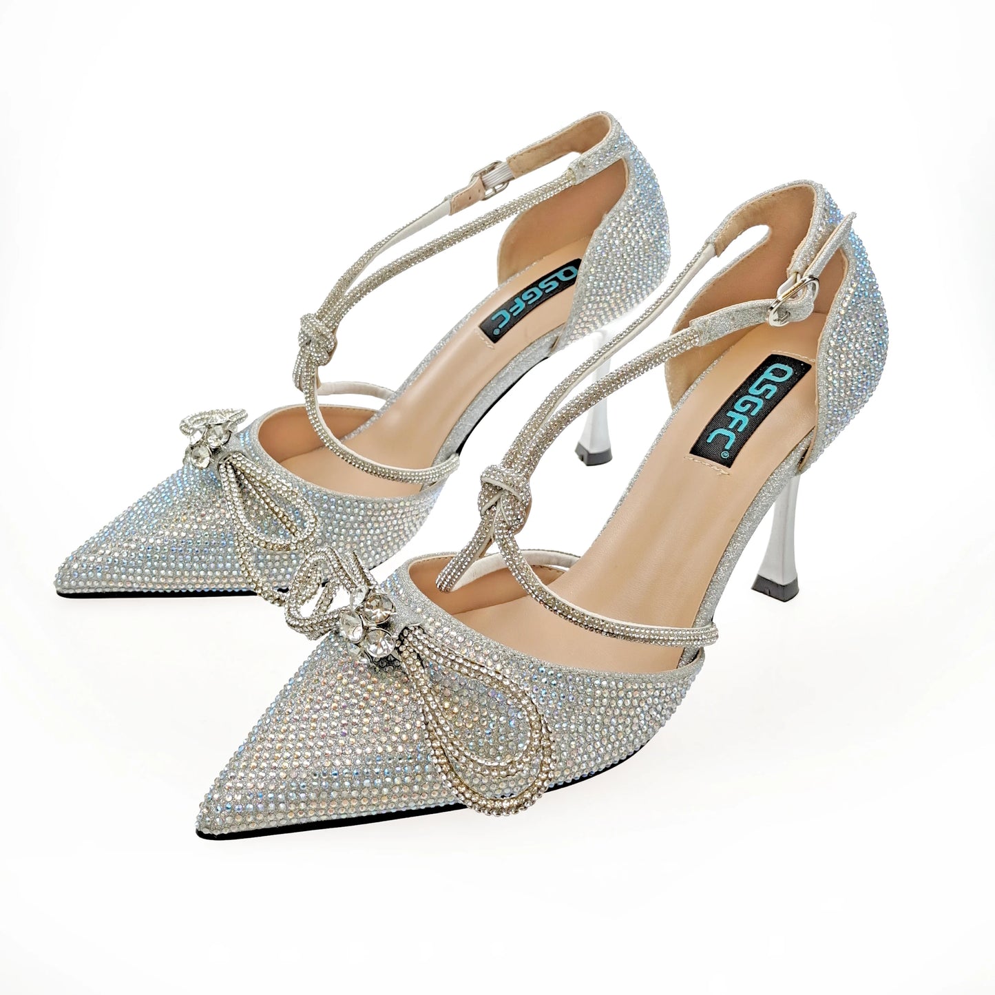 QSGFC Latest Party Women's Shoes and Bags Set Pointed Toe High Heels Full Upper Inlaid D.Purple Color Rhinestones
