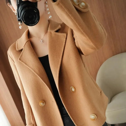 New High-End Single-Sided Woolen Coat For Women Fashion Casual Small Suit Autumn Winter Short Woolen Blending Coat Female