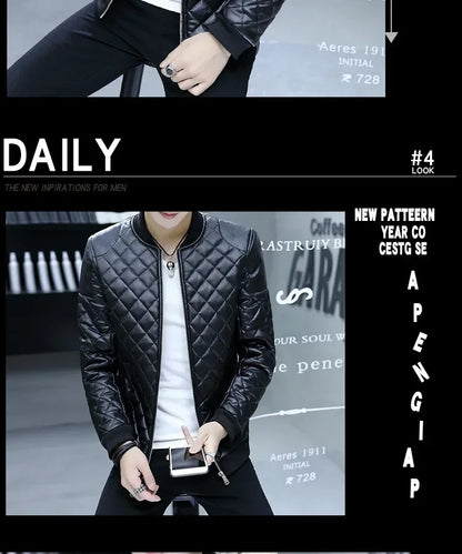 Men's Motorcycle Leather Coat Mens Clothes Slim Fit Casual Leather Jackets Trendy Mens Jackets Fashion Vintage Leather Coats