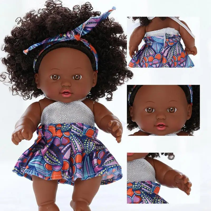 Black Baby Doll 20cm African Black Reborn Girl Doll with Dress Realistic Baby Doll For Kids Silicone Small Toys birthday Gift