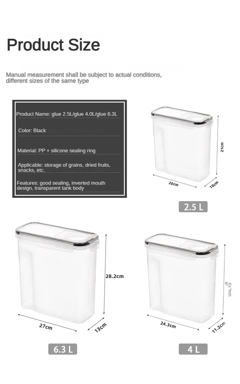 Kitchen Food Storage Tank Miscellaneous Grain Storage Box 2.5L/4L Set Transparent PP Sealed and Waterproof Storage Tank 4pc