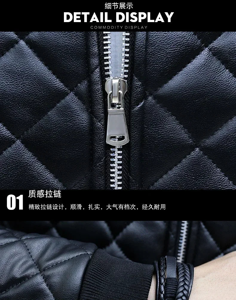 Men's Motorcycle Leather Coat Mens Clothes Slim Fit Casual Leather Jackets Trendy Mens Jackets Fashion Vintage Leather Coats