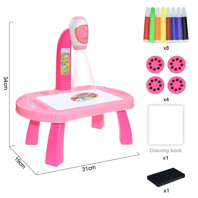 Kids Painting Board Desk Arts Crafts Educational Learning Paint Tools Toy for Girl Children Led Projector Art Drawing Table Toys