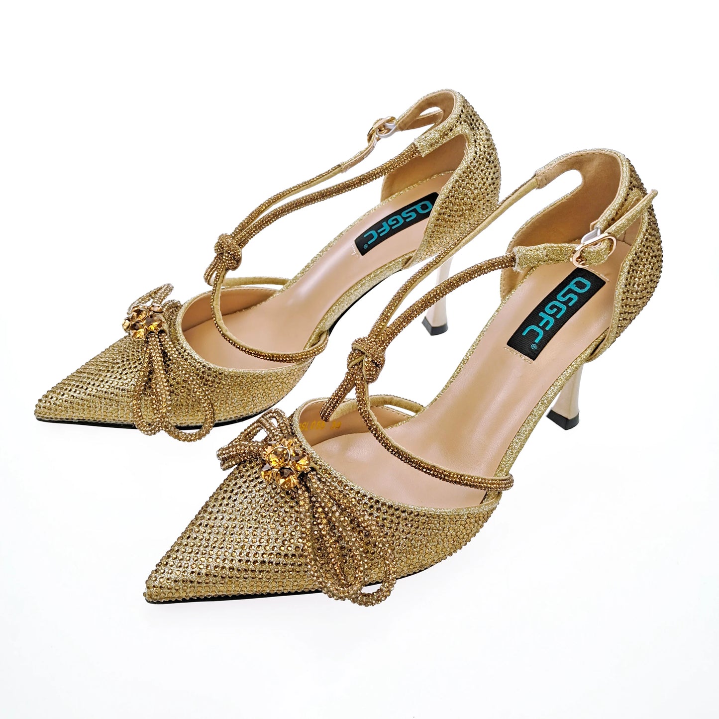 QSGFC Latest Party Women's Shoes and Bags Set Pointed Toe High Heels Full Upper Inlaid D.Purple Color Rhinestones