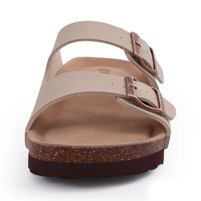 Crestar Classic Women's Cork Slippers Fashion Double Buckle Outdoor Beach Sandal Cork Footbed Leather Sandals Unisex Clogs Shoes
