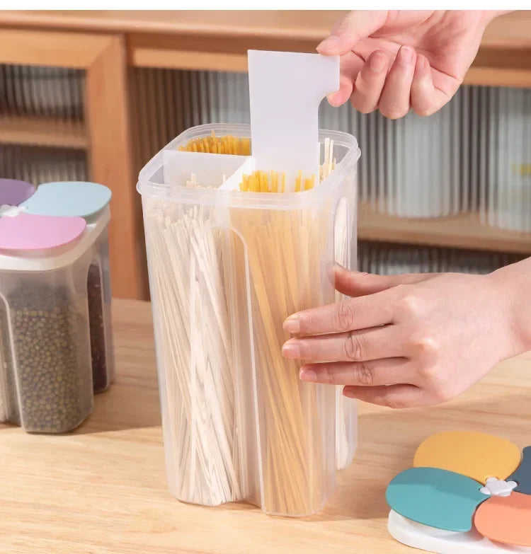 Upgrade Model Kitchen Cereals Storage Box Plastic 4 Grids Cereals Sealed Jar Food Container Moisture-proof Grain Tank